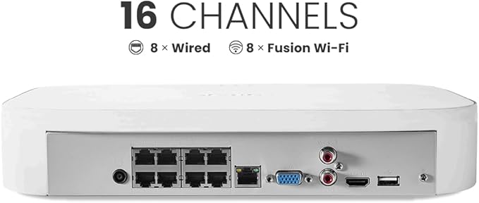Lorex 4K 16 Camera Capable (8 Wired + 8 Wi-Fi) 2TB Wired NVR System with 4 Bullet Cameras with Smart Security Lighting