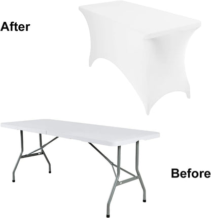 2Pack Spandex Waterproof Table Covers 4ft，Spandex 4ft Waterproof Table Cover for Party,Wedding, Banquet, and Events(White)
