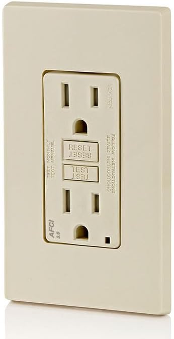 Leviton AFCI Outlet, 15 Amp, Self Test, Tamper-Resistant with LED Indicator Light, Protection from Electrical Fires, AFTR1-T, Light Almond