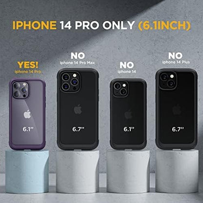 Miracase Glass Series Designed for iPhone 14 Pro Case 6.1 Inch, Upgrade Full-Body Bumper Case with Built-in 9H Tempered Glass Screen Protector, with Camera Lens Protector, Dark Purple
