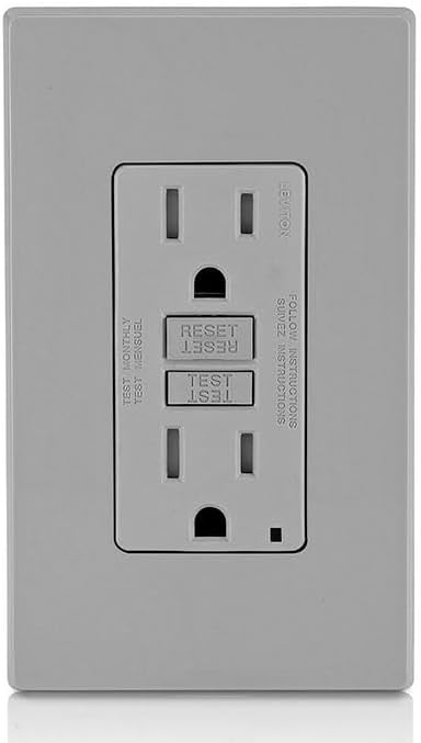 Leviton GFCI Outlet, 15 Amp, Self Test, Tamper-Resistant with LED Indicator Light, Protection from Electric Shock and Electrocution, GFTR1-GY, Gray
