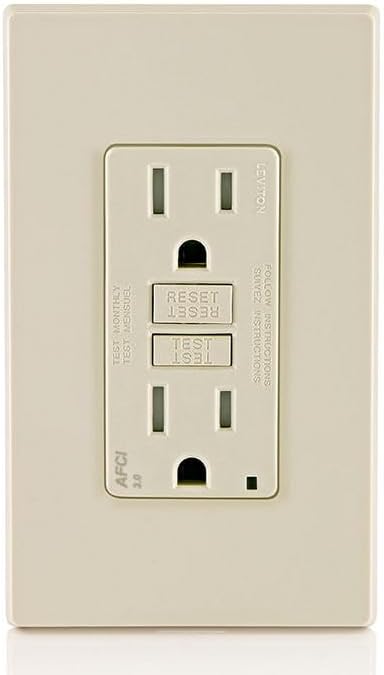 Leviton AFCI Outlet, 15 Amp, Self Test, Tamper-Resistant with LED Indicator Light, Protection from Electrical Fires, AFTR1-T, Light Almond