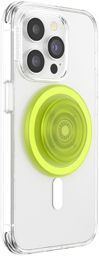 PopSockets Phone Grip for MagSafe with Kickstand, Magnetic Stand, Swappable Top, Secure Hold for iPhone MagSafe Cases, Phone & Tablet Grip - Chartreuly Translucent Glow in The Dark