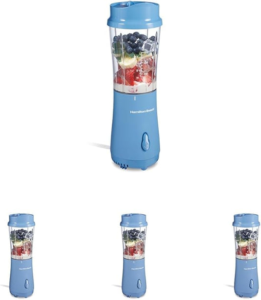 Hamilton Beach Portable Blender for Shakes and Smoothies,14 Oz BPA Free Travel Cup & Lid,Durable Stainless Steel Blades,Personal Smoothie Blender,Tranquil Blue (51172),(Pack of 4)