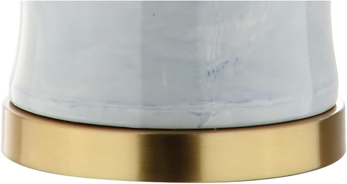 JONATHAN Y 26" Blue and White Marble Ceramic Table Lamp, Traditional Ginger Jar Style with Brass Gold Base, White Linen Drum Shade, LED Bulb Included JYL3010A