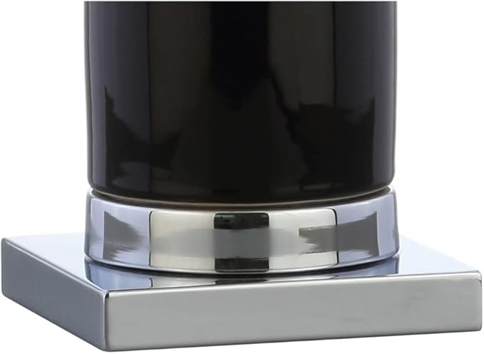 JONATHAN Y 31.5" Black/Chrome Ceramic Table Lamp with Chrome Base for Living Room, White Linen Drum Shade, Modern Bedside Lamp for Bedroom Office Nightstand, LED Bulb Included (JYL8021B)