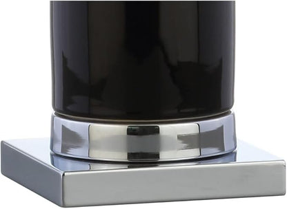 JONATHAN Y 31.5" Black/Chrome Ceramic Table Lamp with Chrome Base for Living Room, White Linen Drum Shade, Modern Bedside Lamp for Bedroom Office Nightstand, LED Bulb Included (JYL8021B)