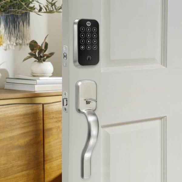 Yale Assure Lock 2 Touch Deadbolt, Satin Nickel Keyed Smart Entry Door Lock with Ridgefield Handle and Wi-Fi Connected Touchscreen Keypad and Fingerprint Scanner for Code Entry, B-YRD420-F-WF1-RX-619