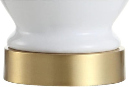 JONATHAN Y 20" White Textured Ceramic and Brass Gold Table Lamp, Glam Bedside Nightstand Lamp for Living Room Bedroom, White Linen Shade, LED Bulb Included JYL1035A