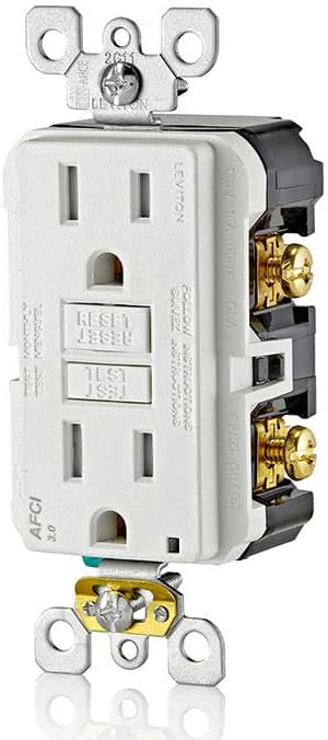 Leviton AFCI Outlet, 15 Amp, Self Test, Tamper-Resistant with LED Indicator Light, Protection from Electrical Fires, AFTR1-W, White