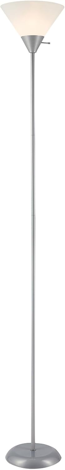 GLOBE Electric 677150 Elliott 72" Floor Lamp, Silver, White Plastic Shade, On/Off Rotary Switch on Shade, Standing, Living Room Decor, Bedroom, Tall, Corner Light