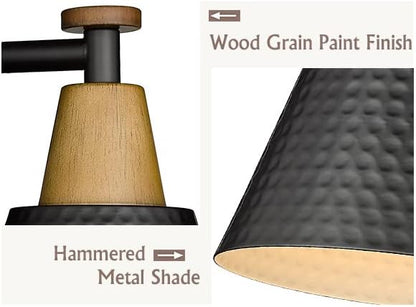 FEMILA Black Bathroom Light Fixtures, 2-Light Bathroom Vanity Lights Over Mirror with Hammered Metal Shade, Modern Wall Sconces Lighting for Kitchen Bedroom Living Room, 4FG59B-2W BK