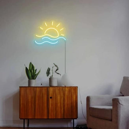 LED Decorative Lights USB Mountains Sunrise Sunset Led Neon Signs Home Decoration Wall Art Holiday Gift Brightness Adjustable 15.7''x15''