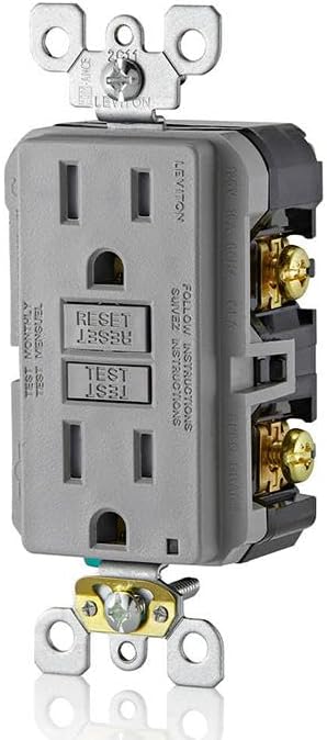 Leviton GFCI Outlet, 15 Amp, Self Test, Tamper-Resistant with LED Indicator Light, Protection from Electric Shock and Electrocution, GFTR1-GY, Gray