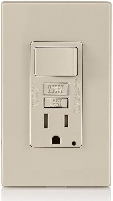 Leviton GFCI Combination Outlet with Switch, 15 Amp, Self Test, Tamper-Resistant with LED Indicator Light, Saves Space, GFSW1-T, Light Almond
