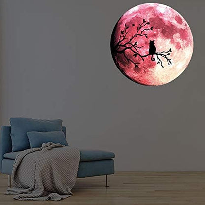Quanhaigou Glow in The Dark Wall or Ceiling Moon Stickers – Luminous Decal Sticker for Simulated Planet Effect at Night – Red 3D Earth Black Tree Cat