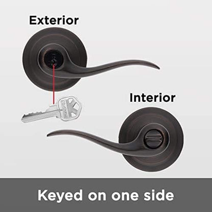 Kwikset Tustin Entry Door Handle with Lock and Key, Secure Keyed Reversible Lever Exterior, For Front Entrance and Bedrooms, Venetian Bronze, Pick Resistant Smartkey Rekey Security and Microban