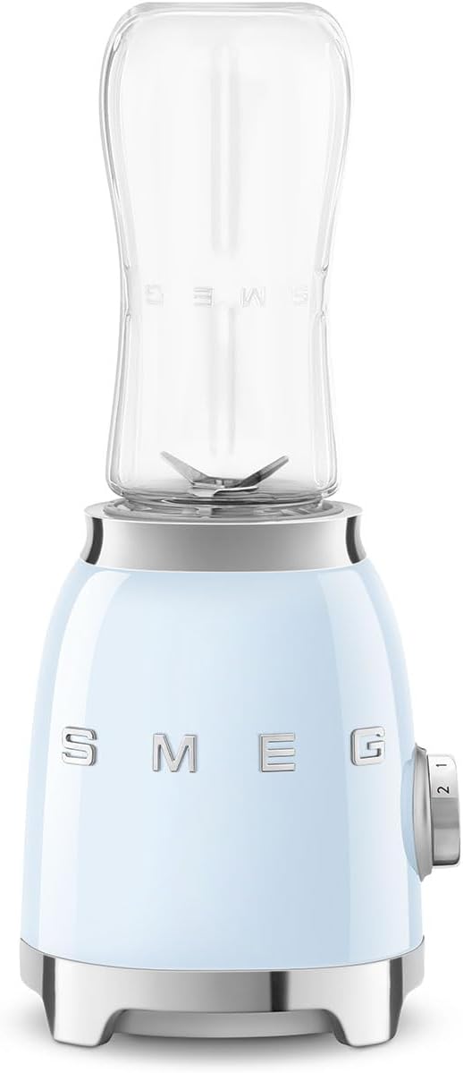 SMEG 50's Retro Style Personal Blender with Backlit Knob and Two 600 ML BPA Free bottles PBF01PBUS Pastel Blue