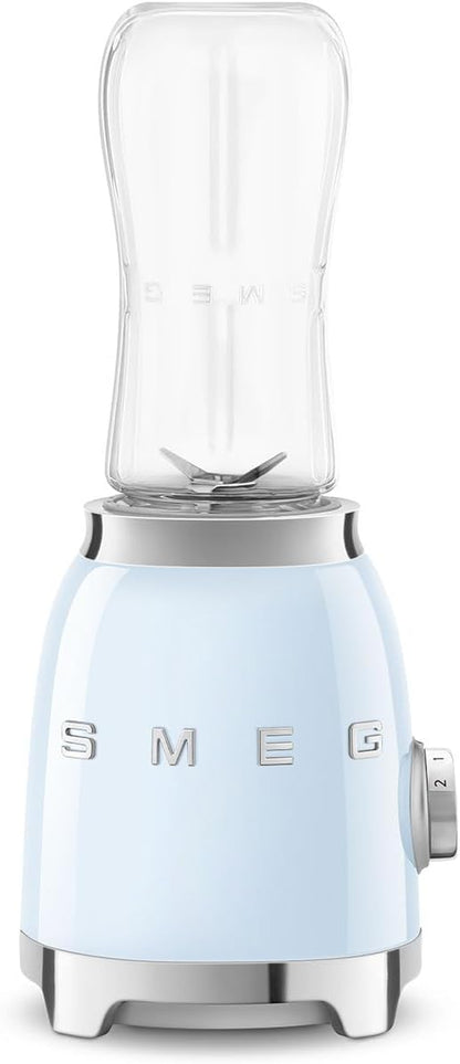 SMEG 50's Retro Style Personal Blender with Backlit Knob and Two 600 ML BPA Free bottles PBF01PBUS Pastel Blue