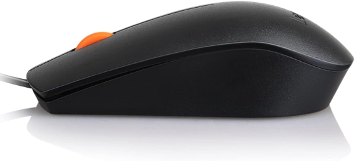 Lenovo 300 USB Wired Computer Mouse - Full Size Optical Ambidextrous Mouse with 1600 DPI, Reliable USB-A Wired Connection, Easy 3-Button Navigation – Long Lasting, Durable Basic Mouse, Black