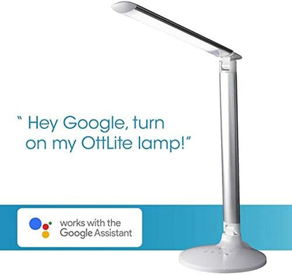 Ottlite Command LED Desk Lamp with Voice Assist - White, Google Home and Amazon Alexa Compatible, USB Charging Port