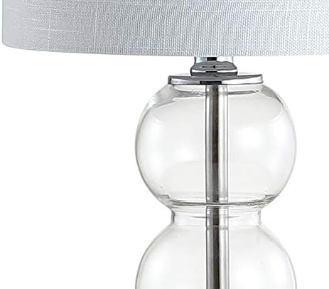 JONATHAN Y 21" Clear/Chrome Glass Table Lamp for Bedroom and Living Room, White Linen Shade, Modern Stacked Sphere Bedside Lamp, LED Bulb Included (JYL1021D)