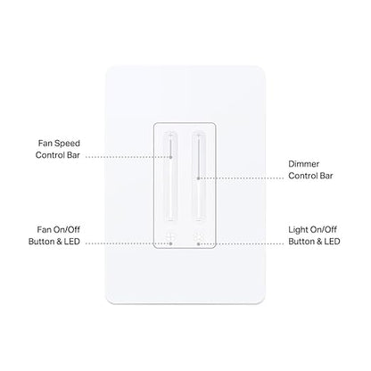Kasa Smart Ceiling Fan Control & Dimmer Switch | Adjustable 4-Speed Fan & Brightness Control | Works w/Apple HomeKit, Alexa & Google Home | 2.4G Wi-Fi Only, Single Pole, Neutral Wire Required | KS240
