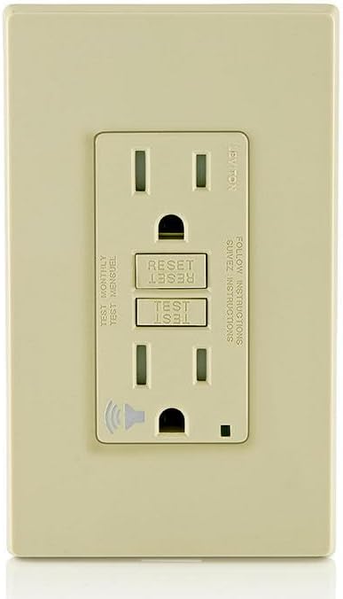 Leviton Outlet with Audible Alarm, 15 Amp, Self Test, Tamper-Resistant with LED Indicator Light, Great for Refrigerators in Garages, GFTA1-I, GFCI, Ivory