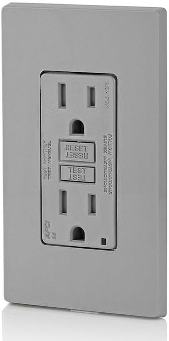 Leviton AFCI Outlet, 15 Amp, Self Test, Tamper-Resistant with LED Indicator Light, Protection from Electrical Fires, AFTR1-GY, Gray