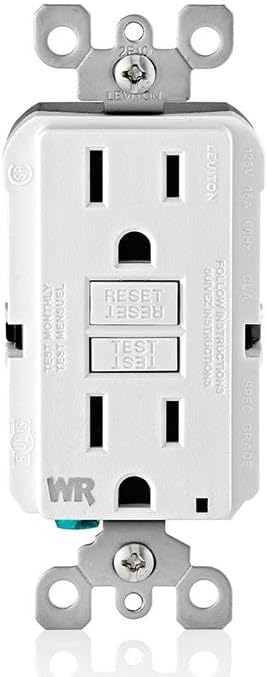 Leviton GFCI Weather-Resistant Outlet, 15 Amp, Self Test, Non Tamper-Resistant with LED Indicator Light, Outdoor Locations, GFWR1-W, White