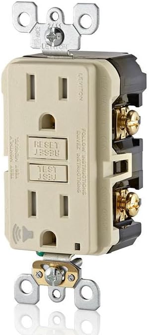 Leviton Outlet with Audible Alarm, 15 Amp, Self Test, Tamper-Resistant with LED Indicator Light, Great for Refrigerators in Garages, GFTA1-T, GFCI, Light Almond