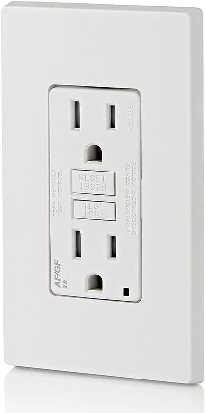 Leviton Dual-Function AFCI/GFCI Outlet, 15 Amp, Self Test, Tamper-Resistant with LED Indicator Light, Protection from Both Electrical Shock and Electrical Fires in One Device, AGTR1-W, White