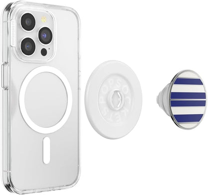 PopSockets Phone Grip for MagSafe with Kickstand, Magnetic Stand, Swappable Top, Secure Hold for iPhone MagSafe Cases, Phone & Tablet Grip - Enamel Nautical Stripe