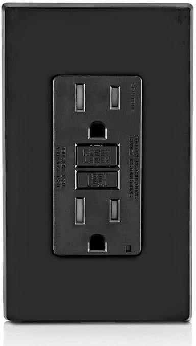 Leviton GFCI Outlet, 15 Amp, Self Test, Tamper-Resistant with LED Indicator Light, Protection from Electric Shock and Electrocution, GFTR1-E, Black