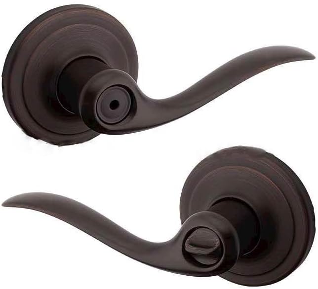 Kwikset Tustin Interior Privacy Door Handle with Lock, Metal, Door Lever For Bathroom and Bedroom, Venetian Bronze Reversible Keyless Turn Lock, with Microban Protection