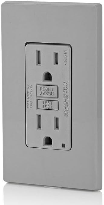 Leviton GFCI Outlet, 15 Amp, Self Test, Tamper-Resistant with LED Indicator Light, Protection from Electric Shock and Electrocution, GFTR1-GY, Gray