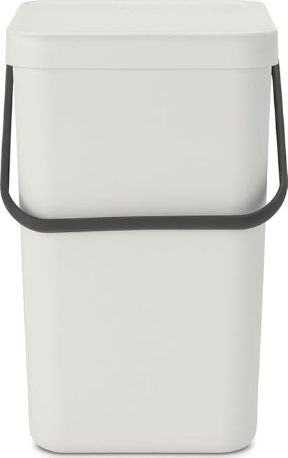 Brabantia Sort & Go Kitchen Recycling Bin | M / 6.6 Gal / 25L | Light Gray | Removable Stay-Open Lid, Carry Handle | Trash Can for Bottles, Cans, Paper, Glass | Wall-Mounting Bracket Sold Separately