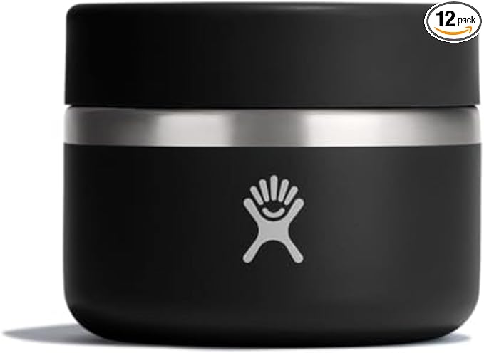 Hydro Flask Food Jar – Insulated Stainless Steel, Snack Travel Container for Hot Food, Lunch, & Soup 12 Oz Black (Pack of 12)