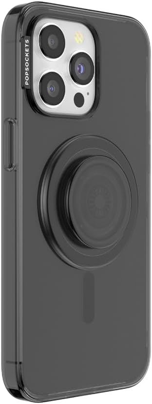 PopSockets iPhone 15 Pro Max Case with Round Phone Grip Compatible with MagSafe, Phone Case for iPhone 15 Pro Max, Wireless Charging Compatible - Black Translucent