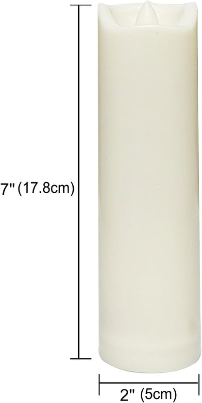 CANDLE CHOICE Waterproof Outdoor Battery Operated Flameless Candles with Auto Timer Flickering Plastic Resin Electric LED Slim Pillar Lights for Lantern Patio Garden Wedding Decorations 2”x7” 2 Pack