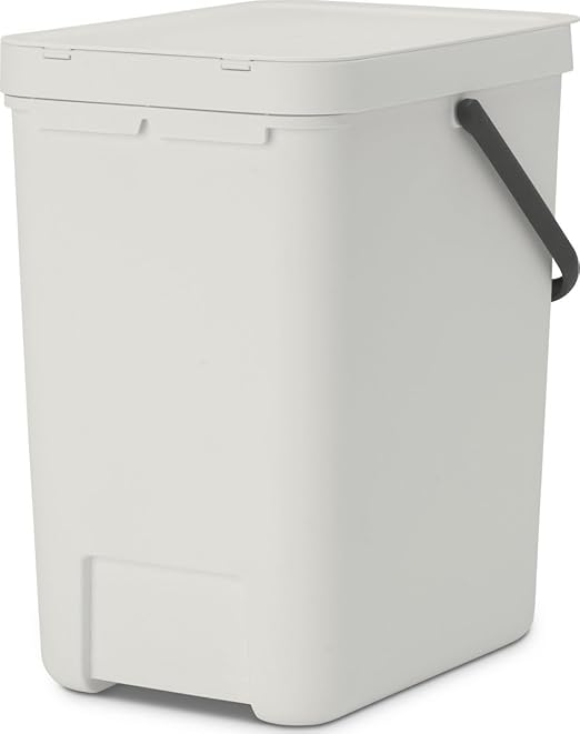 Brabantia Sort & Go Kitchen Recycling Bin | M / 6.6 Gal / 25L | Light Gray | Removable Stay-Open Lid, Carry Handle | Trash Can for Bottles, Cans, Paper, Glass | Wall-Mounting Bracket Sold Separately