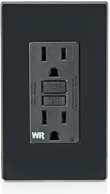 Leviton GFCI Weather-Resistant Outlet, 15 Amp, Self Test, Non Tamper-Resistant with LED Indicator Light, Outdoor Locations, GFWR1-E, Black