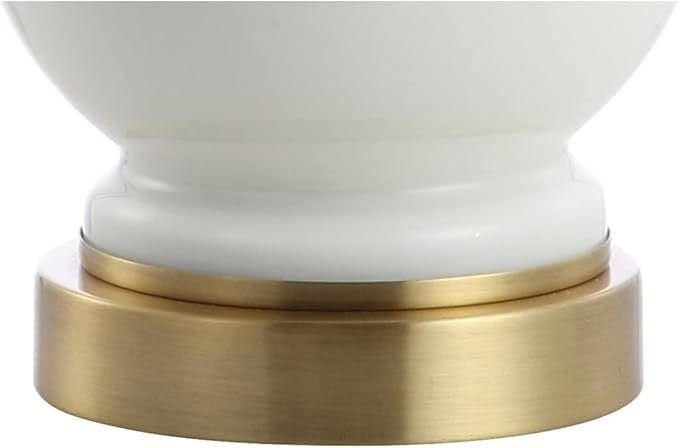 JONATHAN Y 22" White Modern Glass Table Lamp Set of 2, Brass Gold Bedside Lamp with White Linen Shade for Bedroom Living Room, LED Bulbs Included JYL4033A-SET2