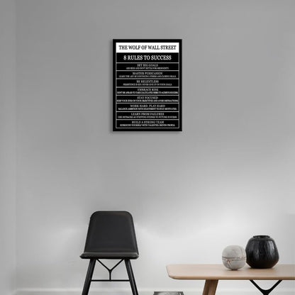 Motivational Posters The Wolf Of Wall Street 8 Rules To Success Printed Canvas Painting Inspirational Wall Decor for Office Hallway Gym Bedroom Living Room Framed Ready to Hang[30" W X 40" H]