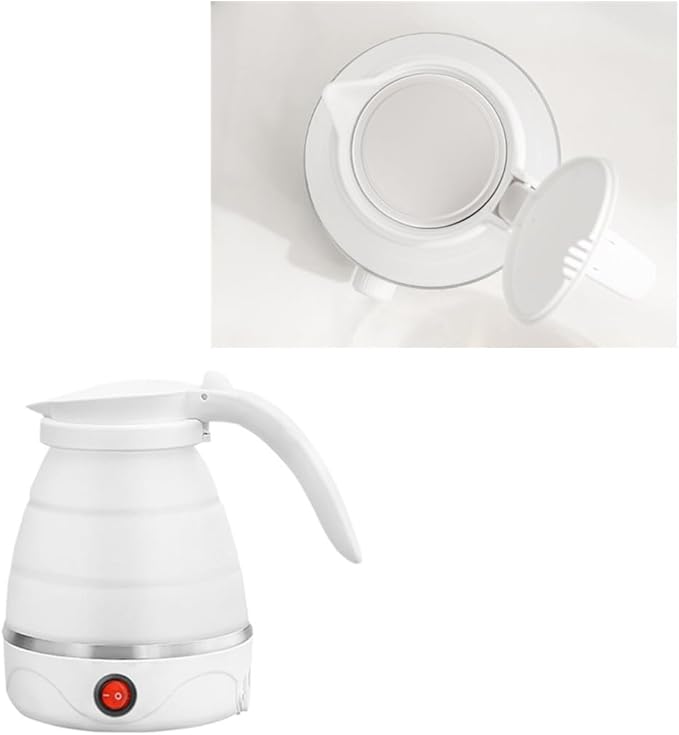 Travel Collapsible Electric Kettle, Silicone Collapsible Heating Water Boiler, Portable Tea Kettle for Coffee Fast Water Boiling Pot with Separable Power Cord 110V (White)