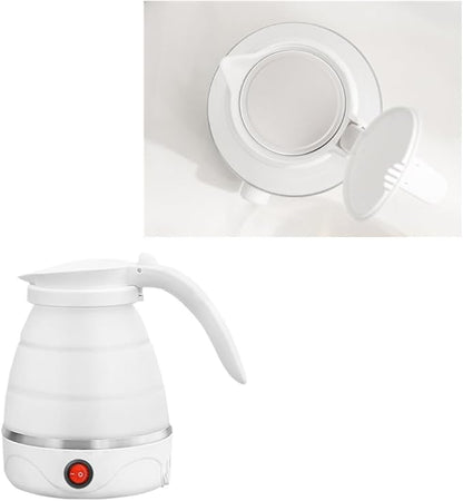 Travel Collapsible Electric Kettle, Silicone Collapsible Heating Water Boiler, Portable Tea Kettle for Coffee Fast Water Boiling Pot with Separable Power Cord 110V (White)