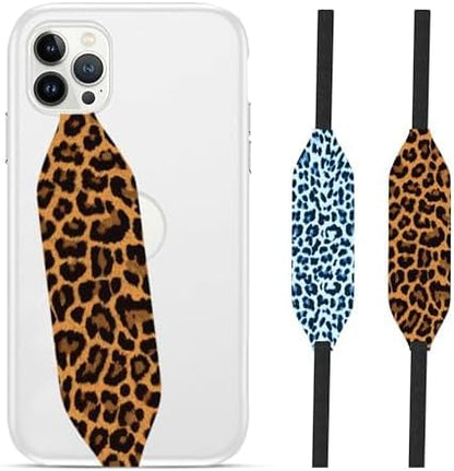 Universal Phone Grip Strap | Stretchable Phone Strap & Cell Phone Holder | Pack of 2 | Secure Hold for Busy Hands | Reversible & Durable Phone Hand Strap - Blue & Gold Cheetahs