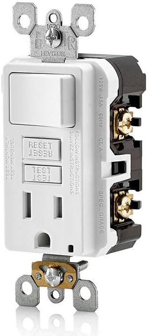 Leviton GFCI Switch Outlet Combo, 15 Amp, Self Test, Tamper-Resistant with LED Indicator Light, Saves Space, GFSW1-W, White