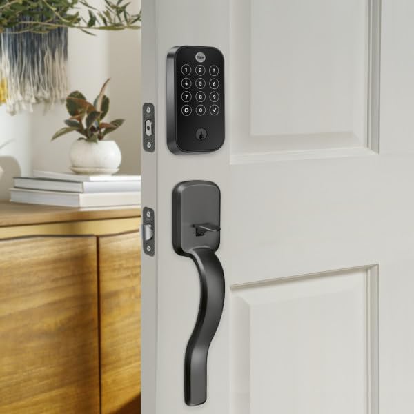 Yale Assure Lock 2 Touch Deadbolt, Black Suede Keyed Smart Entry Door Lock with Ridgefield Handle and Wi-Fi Connected Touchscreen Keypad and Fingerprint Scanner for Code Entry, B-YRD420-F-WF1-RX-BSP