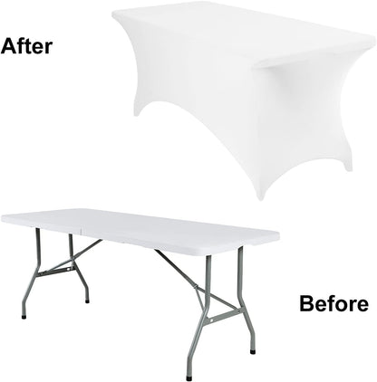 4Pack Spandex Waterproof Table Covers 6ft，Spandex 6ft Waterproof Table Cover for Party,Wedding, Banquet, and Events(White)